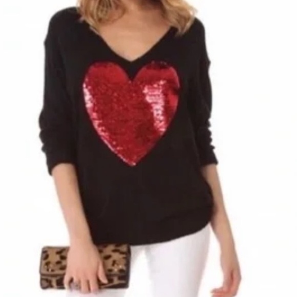 Wildfox White Label Red Sequins Heart ♥️ ~ in Black - Picture 1 of 14
